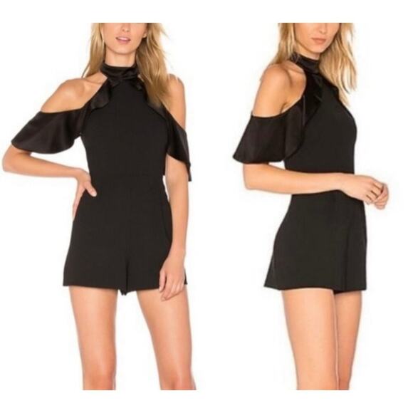 Alice + Olivia Pants - NWT Alice & Olivia Black Cold Shoulder Ruffle Romper Size 8
